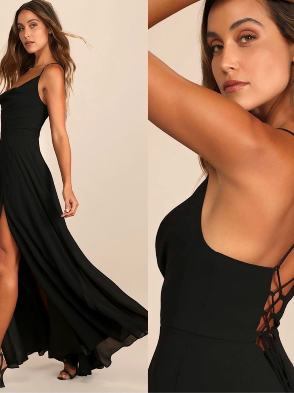 Lulus Romantically Speaking Black Cowl Lace-Up Maxi Dress | XL - Picture 2 of 6
